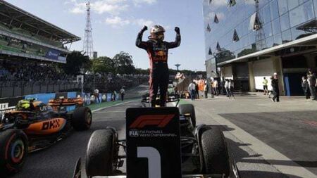 Max Verstappen triumphs at Brazilian GP after narrow escape for Daniel Ricciardo