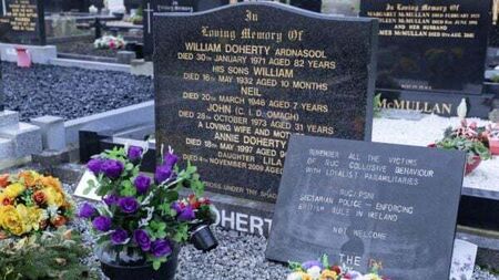 Plaque stolen from grave of RUC officer returned with inscription reading 'Up the RA'