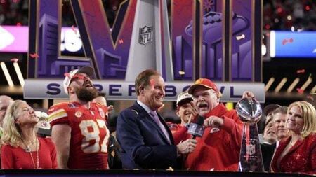 Travis Kelce plays down barging into ‘greatest coach’ Andy Reid at Super Bowl