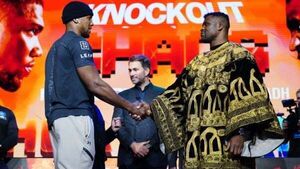 Francis Ngannou believes Anthony Joshua ‘looked a little nervous’ at fight promo