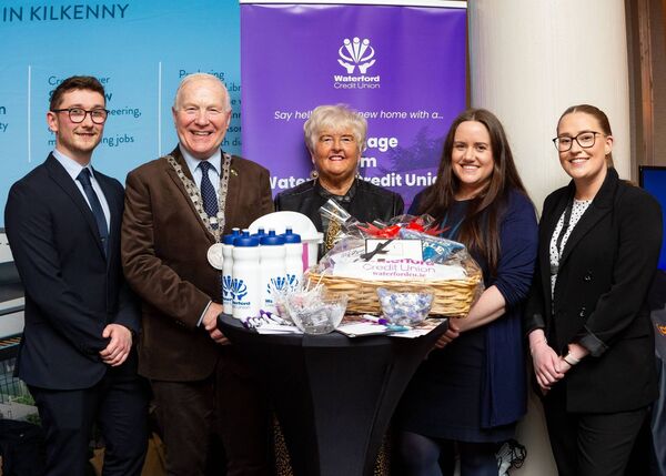 Eoin Pheasey, Cllr. Joe Conway, Mayor of Waterford City &amp; County, Catherine Moore, Waterford News &amp; Star, Jenny O’Mahoney and Tara McCabe at the Waterford Chamber Business Expo in The Tower Hotel.