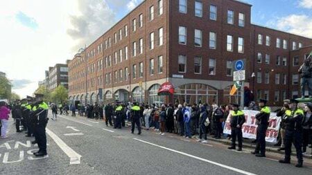Protesters in standoff near migrant camp in Dublin