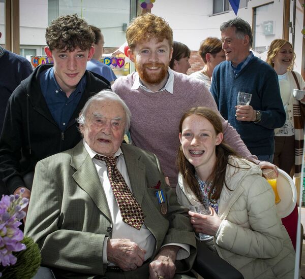Jack O'Sullivan, Cluain a Laoi, with some of his grandchildren, Aidan, Conor and Meabh, at St. Patrick's Hospital, Waterford Residential Care Centre for Jack O'Sullivan 100th Birthday. Photo: Joe Evans Jack O'Sullivan, Cluain a Laoi, with some of his grandchildren, Aidan, Conor and Meabh, at St. Patrick's Hospital, Waterford Residential Care Centre for Jack O'Sullivan 100th Birthday. Photo: Joe Evans