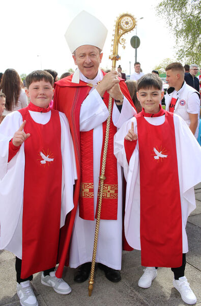 Noah O'Neill Halligan and Lorgan Farrell, St. Saviour's, who were Confirmed by Bishop Alphonsus Cullinan at St. Saviour's Church. Noah O'Neill Halligan and Lorgan Farrell, St. Saviour's, who were Confirmed by Bishop Alphonsus Cullinan at St. Saviour's Church.