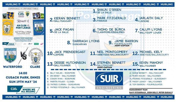 Waterford SHC team v Clare.
