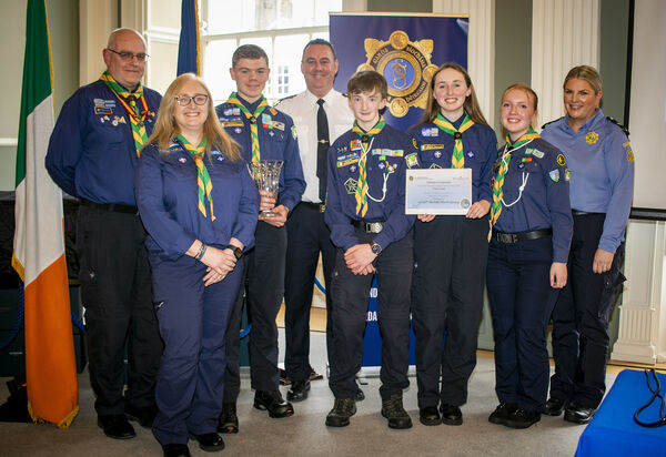 Pictured were Chief Superintendent Anthony Pettit and JLO Maureen Neary with Sacred Heart Scout Unit, Group Award winner. Pictured were Chief Superintendent Anthony Pettit and JLO Maureen Neary with Sacred Heart Scout Unit, Group Award winner.