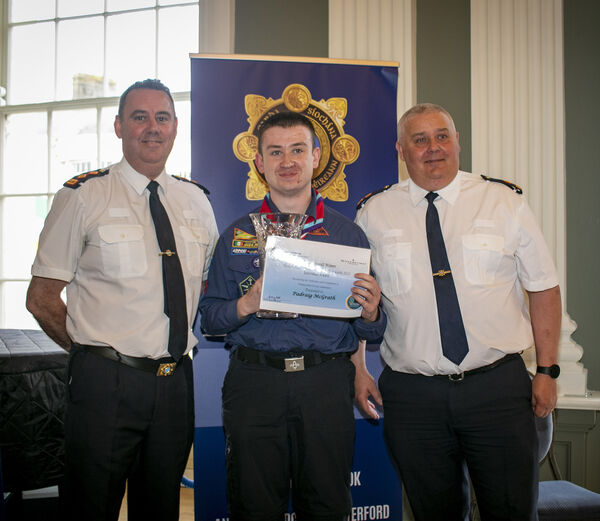 Pictured were, from left, Chief Superintendent Anthony Pettit, Padraig McGrath, 11th Waterford Dungarvan Scouts, overall winner of the Individual Award, and Super Int. Larry Sheehan. Pictured were, from left, Chief Superintendent Anthony Pettit, Padraig McGrath, 11th Waterford Dungarvan Scouts, overall winner of the Individual Award, and Super Int. Larry Sheehan.