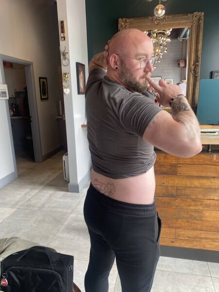 Waterford man Kieran Walsh after getting his new Taylor Swift tattoo to win concert tickets with Beat 102 103 for his daughter.