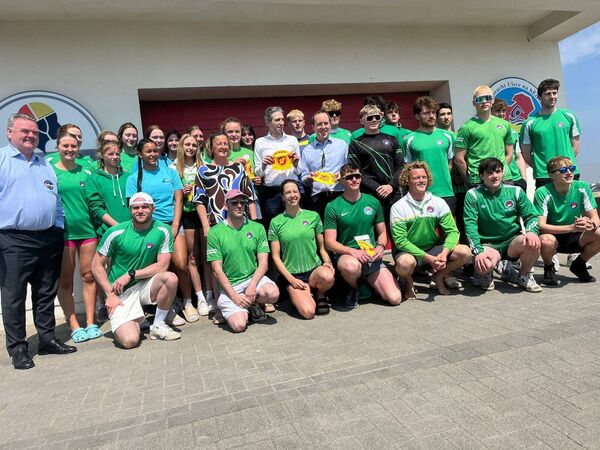 Politicians meet with the national life-saving squad in Tramore during Taoiseach Harris' visit. Politicians meet with the national life-saving squad in Tramore during Taoiseach Harris' visit.