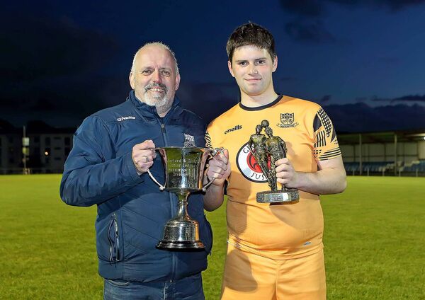 Villa goalkeeper Scott Searson pictured with his dad Shay Searson. Villa goalkeeper Scott Searson pictured with his dad Shay Searson.