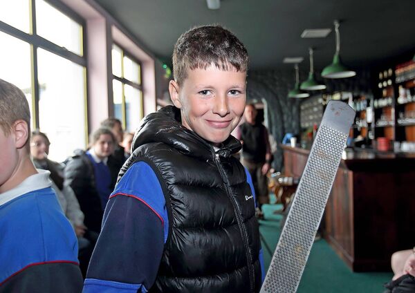 Jayden Long from Glór Na Mara trying his hand as a farrier.