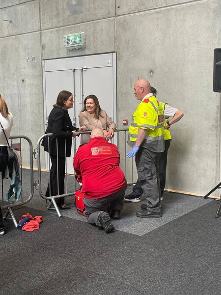 Order of Malta crew on the way to a reported injury during the count at SETU Arena, Waterford. Order of Malta crew on the way to a reported injury during the count at SETU Arena, Waterford.