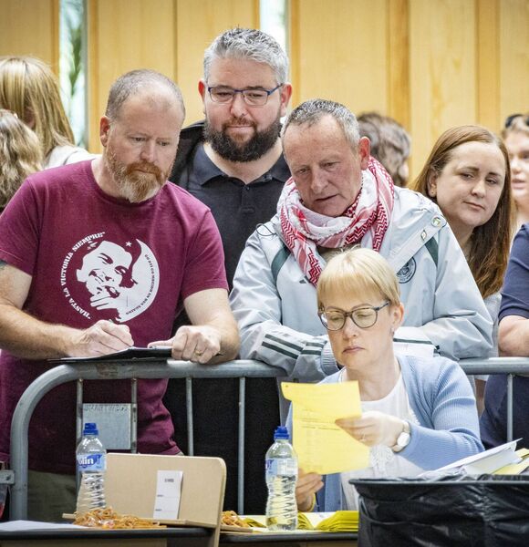 Conor McGuinness and Catherine Whelan Burke, Sinn Fein, keeping an eye on the count at SETU arena. Photo: Joe Evans Conor McGuinness and Catherine Whelan Burke, Sinn Fein, keeping an eye on the count at SETU arena. Photo: Joe Evans