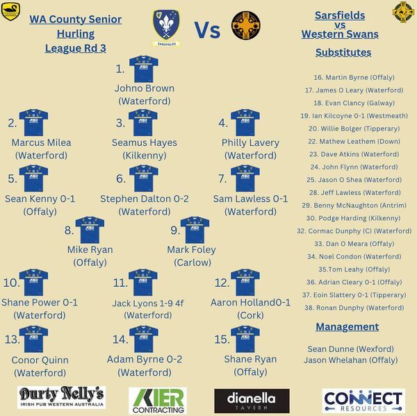 A recent team sheet from Perth's Sarsfields.