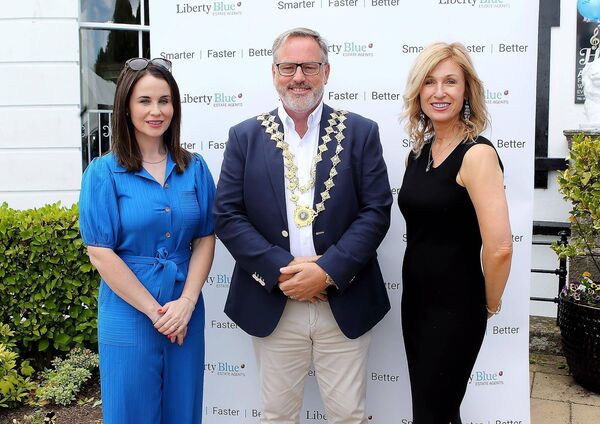 Waterford Chamber President Niall Harrington pictured with Maria Clifford and Regina Mangan from Liberty Blue. 