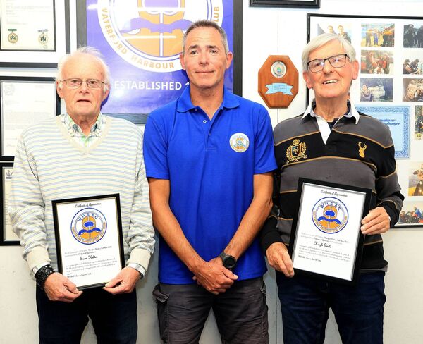 Eoin O'Regan presented certificates to Sean Kelter and Hugh Earl, for their long standing support, at the Waterford Harbour Sub Aqua Club 6oth Anniversary evening. Eoin O'Regan presented certificates to Sean Kelter and Hugh Earl, for their long standing support, at the Waterford Harbour Sub Aqua Club 6oth Anniversary evening.