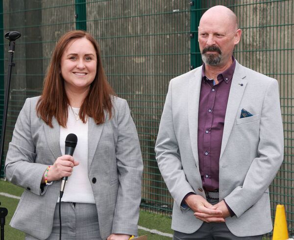 Incoming Principal, Catherine Byrne, pictured with outgoing Principal Michael Walsh.