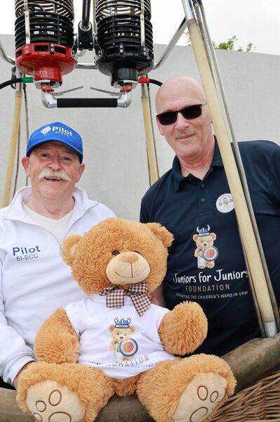 Joe Daly, Pilot Waterford Hot Air Balloon and Ray Leahy, Juniors for Juniors, at Park Montessori Annual Art Exhibition in aid of Juniors for Juniors. Photo: Joe Evans