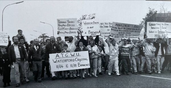Workers strike in the early 1990s. 