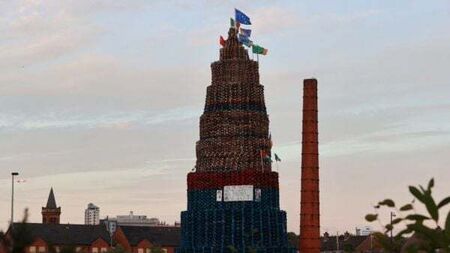 Politicians’ election posters appear on loyalist bonfires