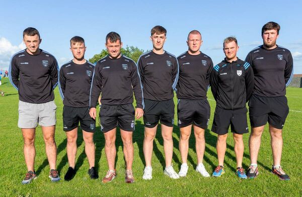 The Roanmore minor hurling management team, Shane Mackey, Charlie Chester, Gavin O Brien, Brian Cooke, Paul O'Sullivan, Darragh Power and Tadhg Ryan.