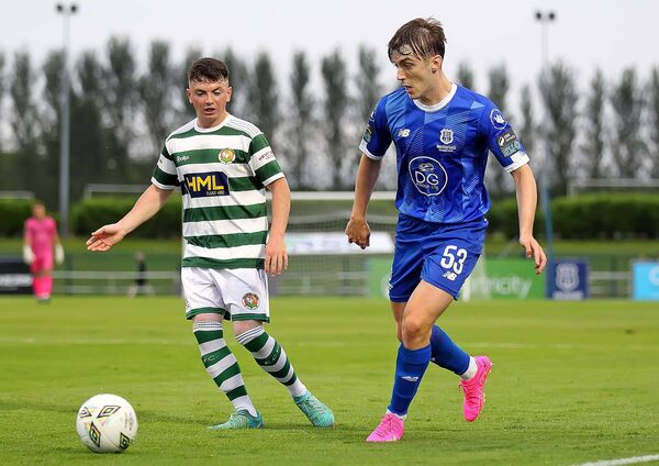 Waterford FC's new signing Shane Flynn on the attack during his side's win over Cockhill Celtic.