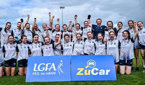 The Waterford players celebrate after their side's victory in the ZuCar All-Ireland Ladies Football U-18 Championship C final against Armagh in Kinnegad on Saturday. 