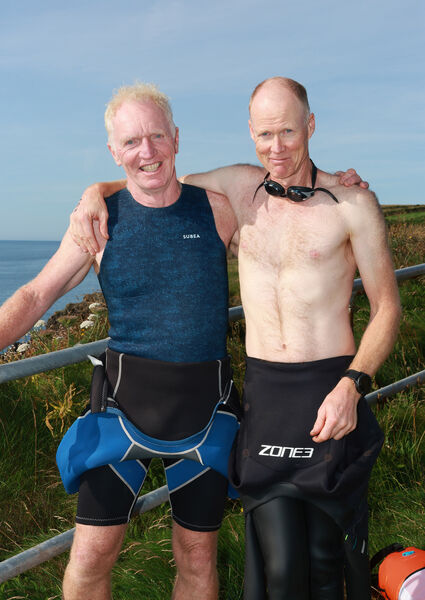 Peter Jacob and Martin Stevens, who took part in the Snamh Fada, from the Guillamene to the Pier at Tramore. Photo: Joe Evans Peter Jacob and Martin Stevens, who took part in the Snamh Fada, from the Guillamene to the Pier at Tramore. Photo: Joe Evans