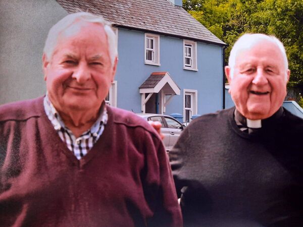 Padge Doyle and Fr Michael Enright at the dedication ceremony in Stradbally. Pic: Colette Lenihan.