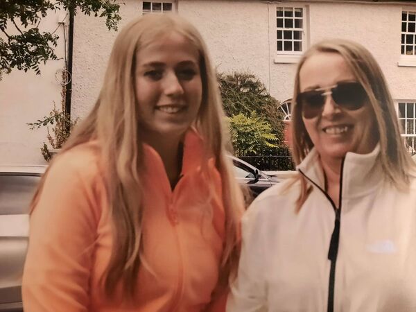 Eabha and Nina Fee at the memorial bench dedication in Stradbally. Pic: Colette Lenihan.