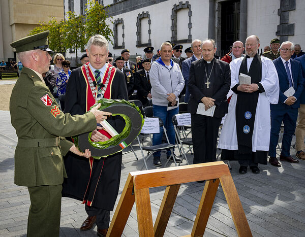  Mayor of Waterford City &amp; County Cllr Jason Murphy lays a wreath at the Waterford National Day of Commemoration.