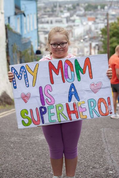 Caoimhe Hurley, 10, gets ready to support mum Aisling at the end of last year's Tour de Munster Charity Cycle on Patrick's Hill. 