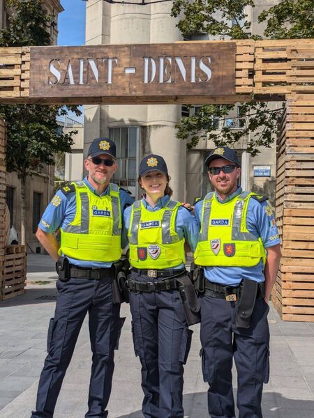 Garda Ken McDonald (left) with two fellow Garda members on duty at the Paris Olympics. Pic: An Garda Síochána Waterford Facebook Garda Ken McDonald (left) with two fellow Garda members on duty at the Paris Olympics. Pic: An Garda Síochána Waterford Facebook