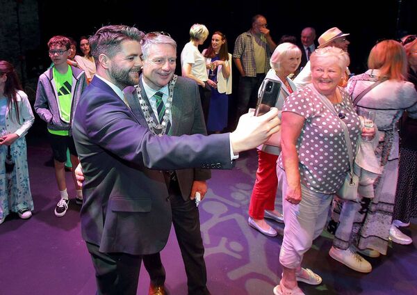 An on stage selfie in the Theatre Royal for the Mayor of Waterford City & County, Cllr Jason Murphy and Cllr.Adam Wyse. Photos by Noel Browne An on stage selfie in the Theatre Royal for the Mayor of Waterford City & County, Cllr Jason Murphy and Cllr.Adam Wyse. Photos by Noel Browne