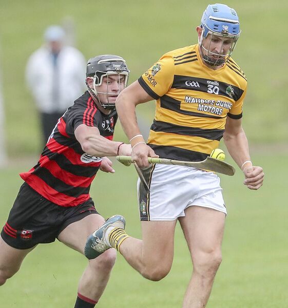 Lismore's Maurice Shanahan gets ahead of Ballygunner's Kevin Mahony during their Co. SHC clash. Next up for Lismore are Passage. Photo: Sean Byrne.