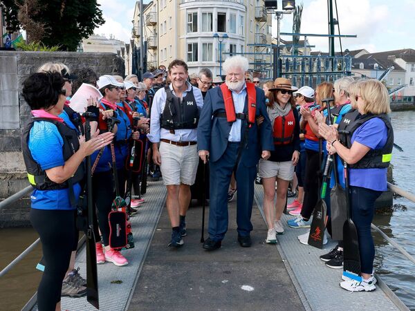 A guard of honour for Dr. Fergus Macnamara, at the launch of the Waterford Dragon Boat Club new boat "The Chantelle" which was kindly gifted to the club by the family of the late Dr. Chantelle Macnamara. Photo: Joe Evans