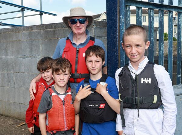 Denis, James, Harry, Andrew and Ferg, pictured at the launch of the Waterford Dragon Boat Club new boat "The Chantelle" which was kindly gifted to the club by the family of the late Dr. Chantelle Macnamara. Photo: Joe Evans