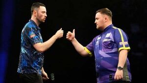 Luke Humphries stuns Luke Littler en route to claiming maiden world series title