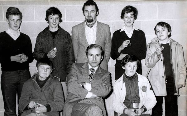 Irish Life junior chess tournament won by Waterford junior chess club back in 1979, front, Francis Glynn, Oliver Murphy, Irish life and paul Desmond, back, Michael Kelly, Derek Power, Terry Breen, Team Manager, Martin Doody and Joe Trainor.