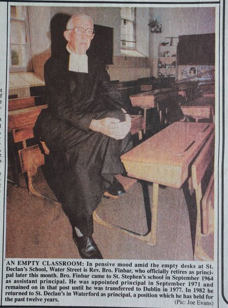Rev. Brother Finbar pictured at the time of his retirement in St Declan's School in 1994