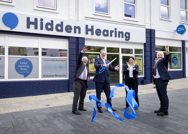 Robin Atkinson, long time client, Gavin Johnson, Hearing Aid Audiologist, Suzie Keating, Clinic Coordinator and Stephen Kelly, Hearing Aid Audiologist.