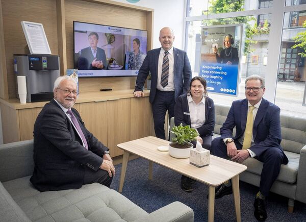 Robin Atkinson, long time client, Stephen Kelly, Hearing Aid Audiologist, Suzie Keating, Clinic Coordinator and Gavin Johnson, Hearing Aid Audiologist