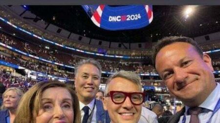 Leo Varadkar pictured with Nancy Pelosi at Democratic convention
