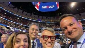 Leo Varadkar pictured with Nancy Pelosi at Democratic convention
