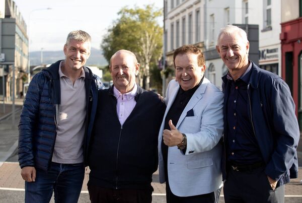 From left, Ronan O'Gara, Michael Ryan Chairperson, Marty Morrissey, and Ian Rush in Dungarvan in aid of West Waterford Rapid Response Vehicle. Photo: Mary Browne