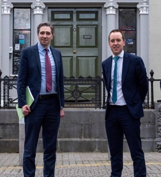Taoiseach Simon Harris and Senator John Cummins