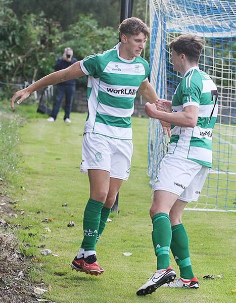 Matas Grinius celebrates as he opens the scoring against Hibs. 