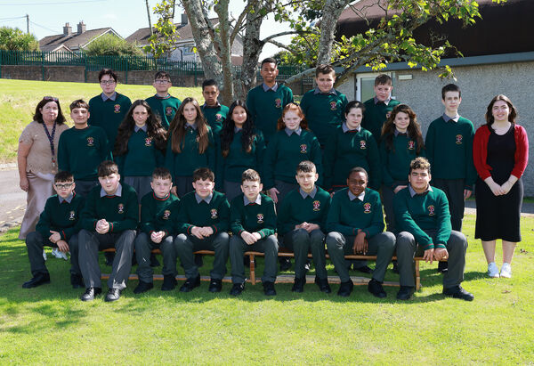  1U First Year Class at St. Pauls Community College with tutor, Ms Halligan, and Year Head Ms Hennessy.