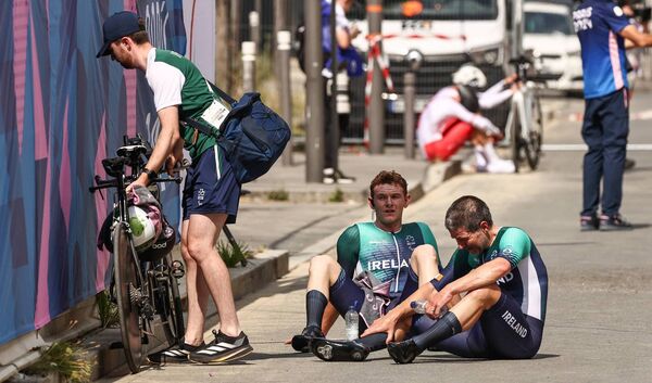 Pictured after the Men’s B Individual Time Trial are Ireland’s Mitchell McLaughlin and Damien Vereker at the Paris Paralympic games. Pictured after the Men’s B Individual Time Trial are Ireland’s Mitchell McLaughlin and Damien Vereker at the Paris Paralympic games.