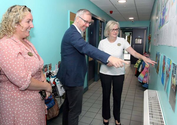 Leighanne Walsh, Waterford Childcare Centre, Roderic O'Gorman TD, Minister for Children, Equality, Disability, Integration and Youth Waterford Childcare Centre manager, Majella Cantwell. Photo: Noel Browne